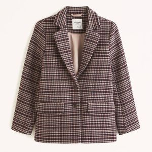 Like new - Abercrombie Heavyweight Wool-Blend Blazer Coat Brown Plaid
